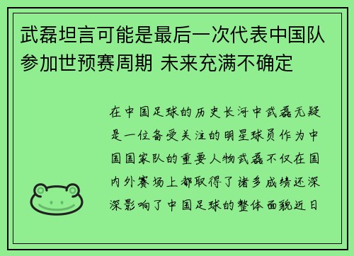 武磊坦言可能是最后一次代表中国队参加世预赛周期 未来充满不确定